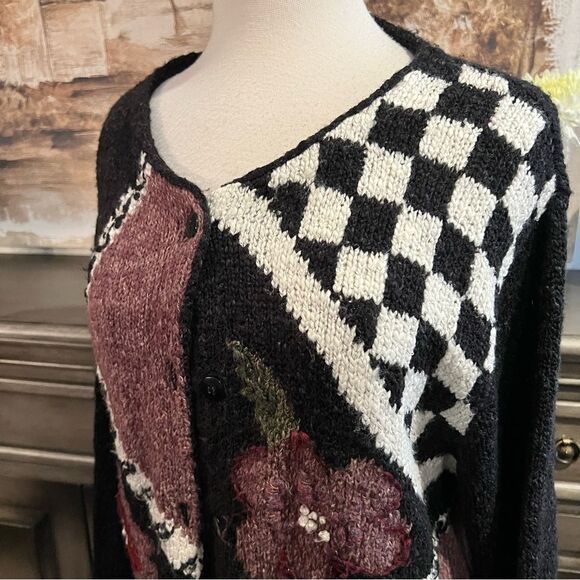 Croft & Barrow Black Embroidered Cardigan Sweater Size Size XL - Picture 3 of 7